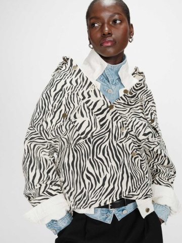 Jacheta-camasa Vana oversize din bumbac cu imprimeu zebra - Img 4