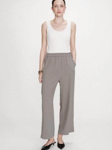 Pantaloni Noblesse kaki wide-leg cu talie medie-inalta