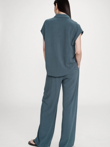 Pantaloni Raven verde petrol lejeri cu talie inalta - Img 4