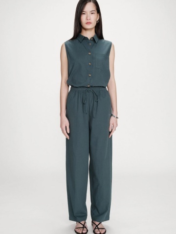 Pantaloni Rhode verde petrol drepti din bumbac cu talie ajustabila - Img 2