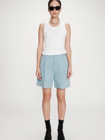 Pantaloni scurti Vars wide-leg din denim cu talie inalta - Img 3