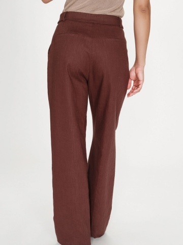 Pantaloni Vanelis din in chocolate cu talie inalta - Img 6