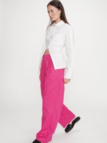 Pantaloni Vanelis din in fucsia cu talie inalta - Img 3