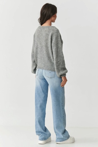 Pulover clasic dama cu adaos de mohair si lana, gri melange - Makadamia S168 - Img 3