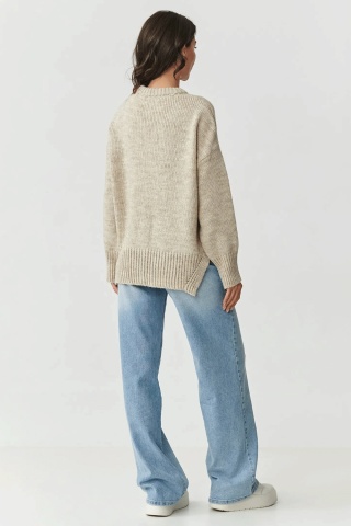 Pulover dama oversize cu cusatura decorativa, bej melange - S159 - Img 3