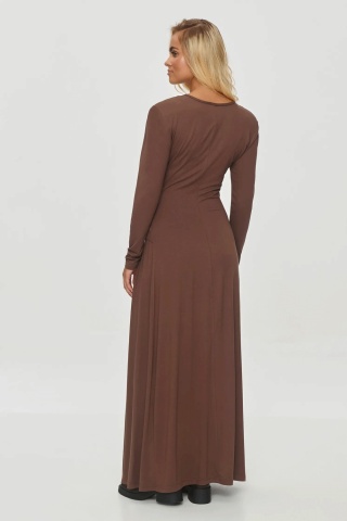 Rochie lunga fluida cu talie definita, ciocolatie - Makadamia M838 - Img 3