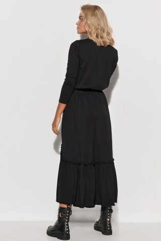 Rochie maxi din tricot, asimetrica cu volane, neagra - M573 - Img 3