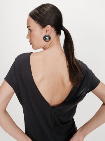 Rochie Peace gri antracit lunga lejera cu maneca scurta - Img 5
