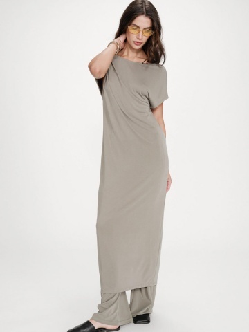 Rochie Peace kaki lunga lejera cu maneca scurta