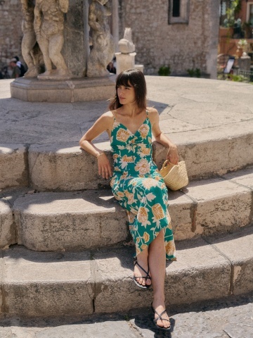 Rochie Velyssa verde turcoaz cu model floral - Img 10