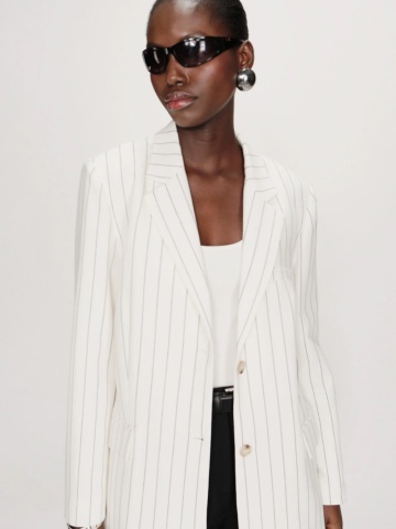 Sacou Velvet alb drept cu dungi fine negre
