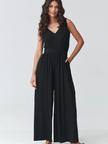 Salopeta de vara neagra cu bretele si pantaloni largi - M925 - Img 3