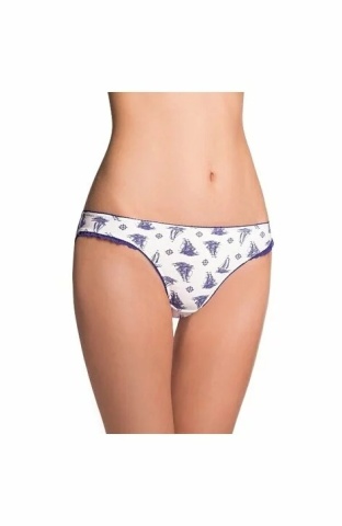 Set 2 chiloti bikini dama din bumbac, alb cu corabii si bleumarin - Key LPR771 - Img 2