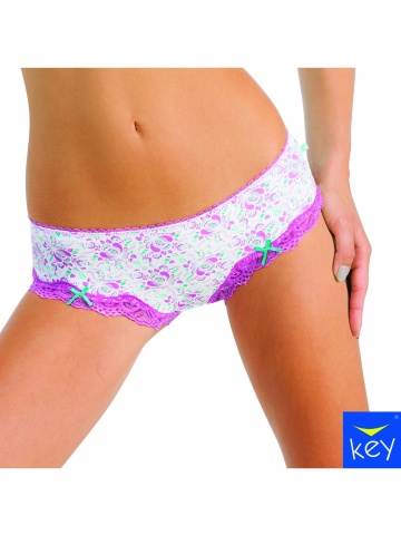 Set 2 chiloti hip bikini dama din bumbac, imprimeu floral cu dantela - Key LPP555