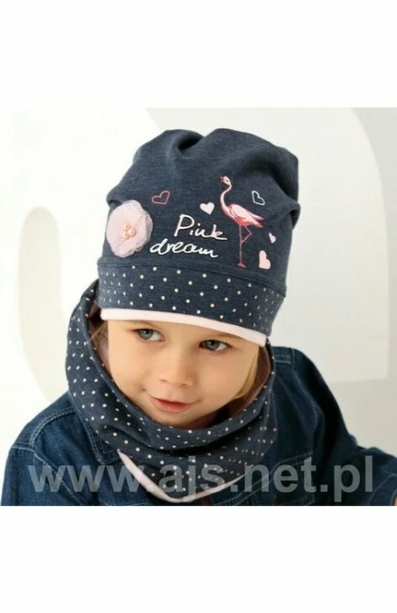 Set caciula si fular pentru fete 2-12 ani - AJS 38-058 jeans - Img 1