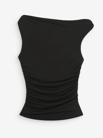 Top Vodia asimetric negru cu drapaje - Img 5