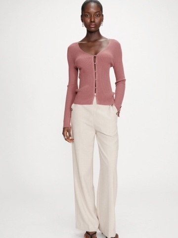 Top Volage caramiziu tip cardigan din tricot - Img 4