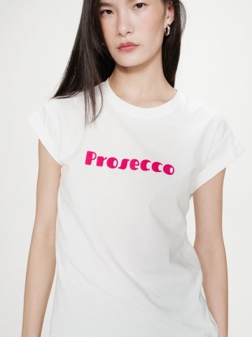 Tricou alb Vico din bumbac cu mesaj Prosecco