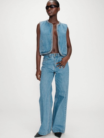 Blugi Jaden bleu wide-leg din bumbac cu talie inalta - Img 5