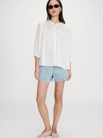 Bluza Vanille ivory lejera cu maneci usor bufante - Img 3