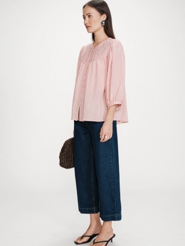 Bluza Vanille roz lejera cu maneci usor bufante - Img 3