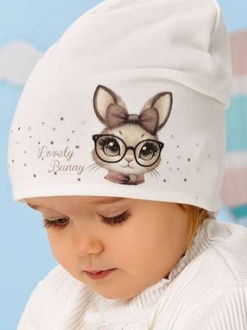 Caciula bumbac crem pentru fete cu imprimeu iepuras Lovely Bunny - AJS