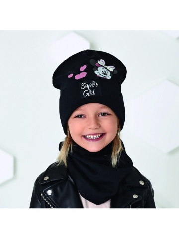 Caciula pentru fete 4-7 ani - AJS 44-491 negru Super Girl