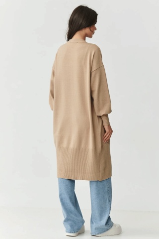 Cardigan dama clasic, lung cu buzunare, nisipiu - S167 - Img 3
