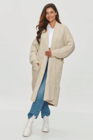 Cardigan lung cu buzunare mari, bej melange - S153 - Img 2