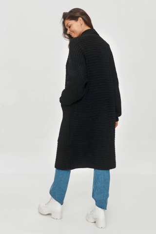 Cardigan lung de dama cu buzunare mari, negru - Makadamia S153 - Img 4