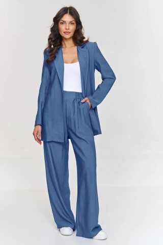 Compleu dama cu sacou si pantaloni largi, albastru jeans - M883 - Img 2