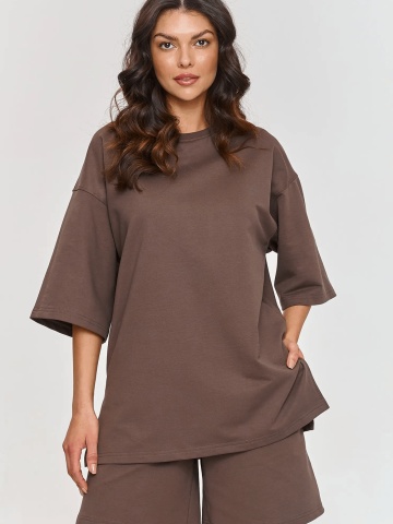 Compleu de vara ciocolatiu cu tricou si pantaloni scurti - M870 - Img 3