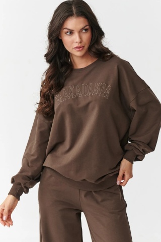 Compleu trening dama cu pantaloni largi, maro - M890