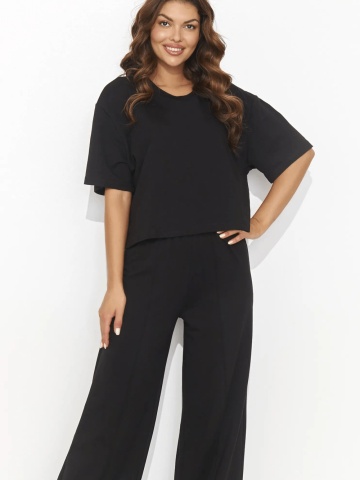 Compleu trening negru din bumbac cu pantaloni conici si bluzs lejera - NU475 - Img 4