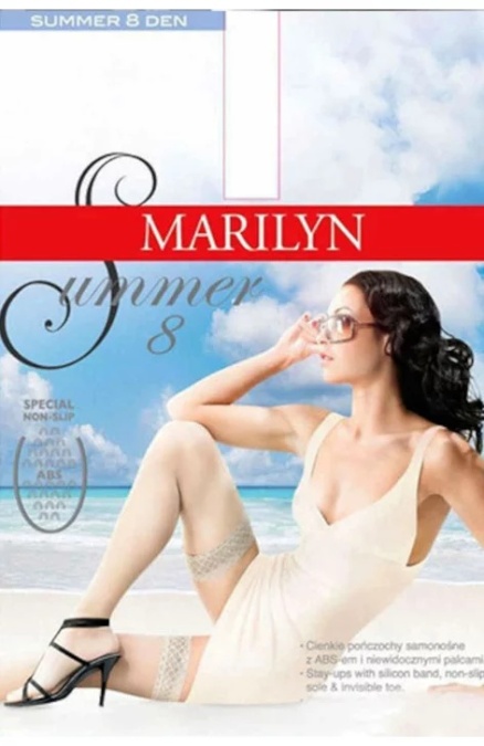 Dresuri cu banda adeziva, talpa ABS - Marilyn Summer 8 Abs, 8 DEN - alb, negru - Img 1