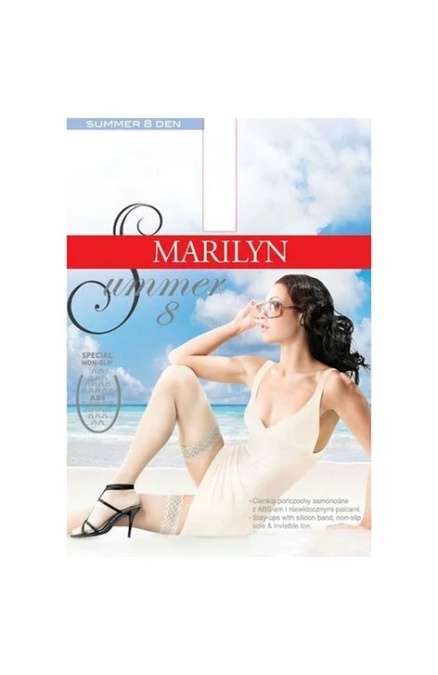 Dresuri cu banda adeziva, talpa ABS - Marilyn Summer 8 Abs, 8 DEN - alb, negru - Img 2