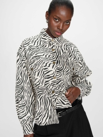 Jacheta-camasa Vana oversize din bumbac cu imprimeu zebra