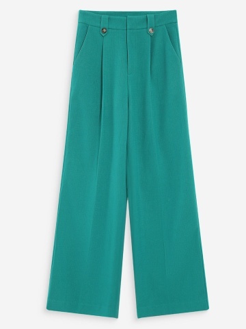 Pantaloni Pierre verde turcoaz drepti cu talie medie-inalta si pliuri - Img 6