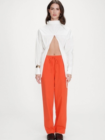 Pantaloni Rhode sanguine drepti din bumbac cu talie ajustabila - Img 2