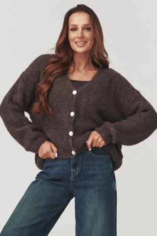 Pulover cu nasturi pentru femei, marime universala, chocolate - C2