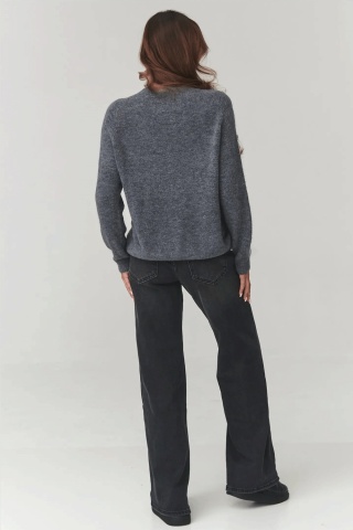 Pulover dama – mix de lana si alpaca, guler rotund, culoare gri - C21 - Img 3