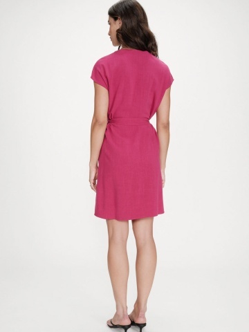 Rochie de vara Marilou roz inchis scurta cu decolteu in V - Img 5