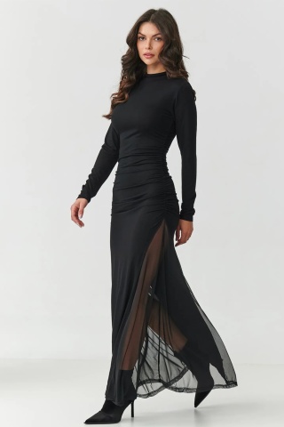 Rochie lunga eleganta cu insertii de tulle - Makadamia M902 - Img 2