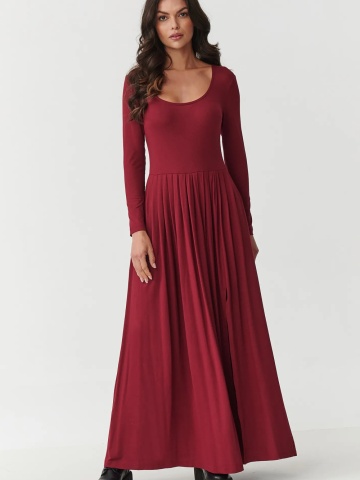 Rochie maxi bordo evazata cu maneca lunga si slit lateral - Makadamia M896 - Img 3