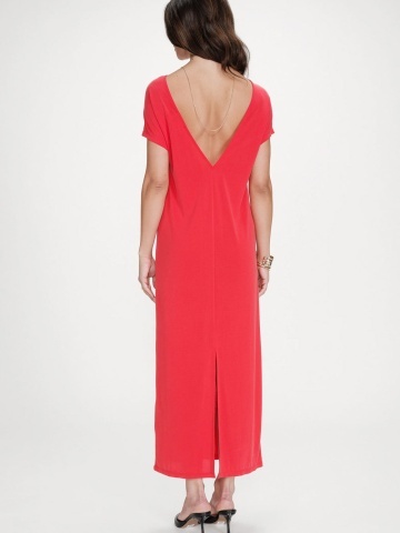 Rochie Peace rosu coral lunga lejera cu maneca scurta - Img 5