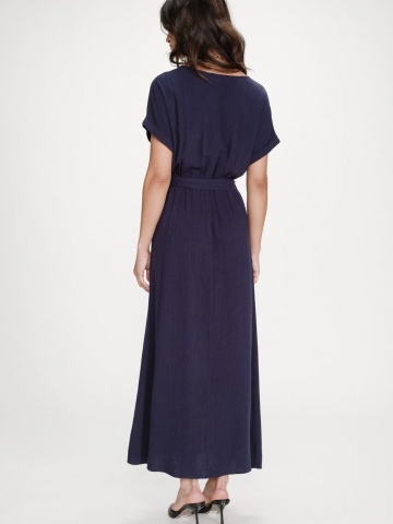 Rochie Pollen lunga navy blue cu maneca scurta si cordon in talie - Img 5