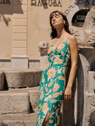 Rochie Velyssa verde turcoaz cu model floral - Img 7