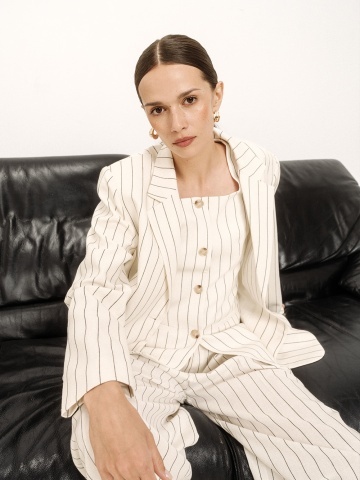 Sacou Velve alb drept cu dungi fine negre - Img 8