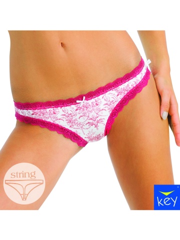 Set 2 chiloti tanga dama din bumbac, imprimeu floral cu dantela - Key LPW728