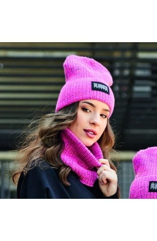 Set caciula si fular pentru dama, colectia mama-fiica - AJS 44-535 fuxia